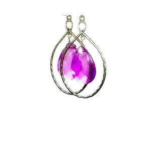 Purple Lucite & Hammered Silver Dangle Earrings
